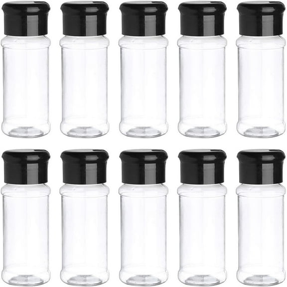 10 Pack 100ml Plastic Spice Jars Bottles Containers with Black Cap Perfect for Storing Spice, Herbs and Powders Black One Size