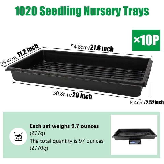 10 Pack 1020 Seed Starting Trays Heavy Duty No Holes Reusable Propagation Flats for Microgreens