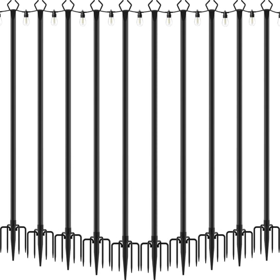 10 Pack 10Ft String Light Poles,Light Poles for Outside String Lights,Outdoor Light Poles with Fork,Metal Pole Stand for Patio,Backyard,Deck