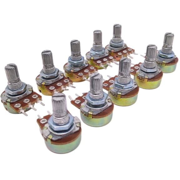 10-Pack 10K Ohm Linear Taper Rotary Potentiometers, B10K Panel Mount Pots with 20mm Shaft for Audio and Control Circuits