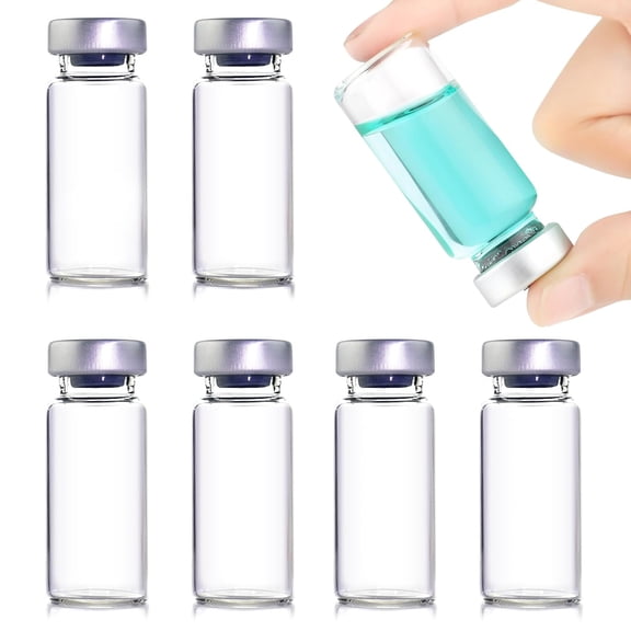10 Pack 10ml Sealed Sample Vials, Transparent Glass Vials with Self Healing Injection Port