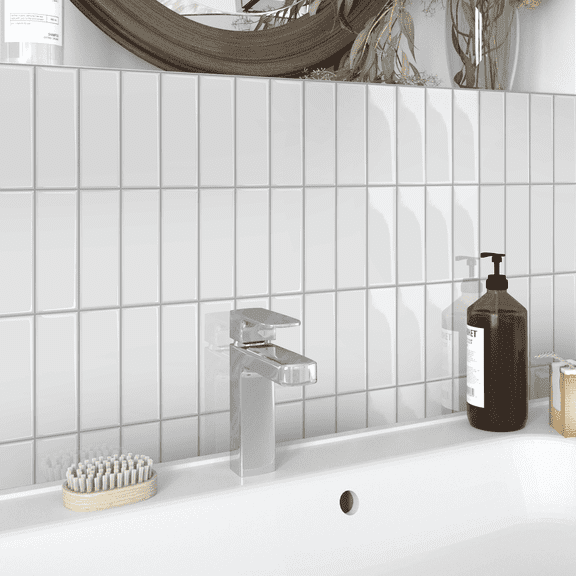 10-Pack 10x10 Inch Pure White 3D Self-Adhesive Splash Wall Tiles Glossy PVC Wall Stickers Waterproof Peel and Stick Tile for Kitchen Bathroom Easy Cuttable DIY Installation
