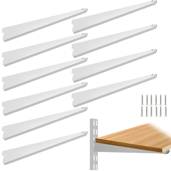 10 Pack 11.5‑Inch Adjustable Wire Shelf Brackets – Heavy‑Duty Double‑Track Closet & Wall Shelving System Supports（White）