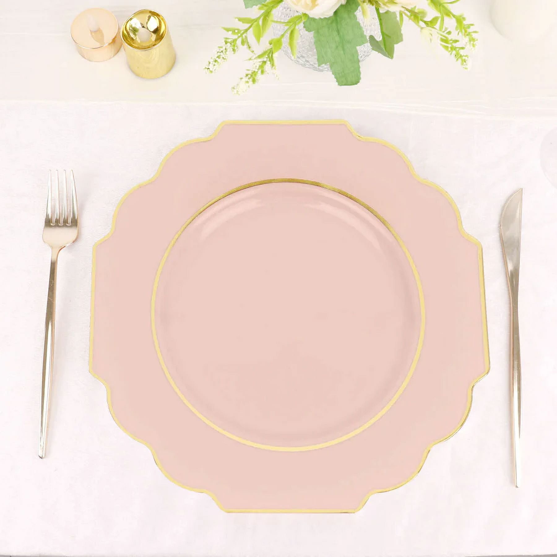 10 Pack 11" Blush/Rose Gold Hard Plastic Dinner Plates, Disposable