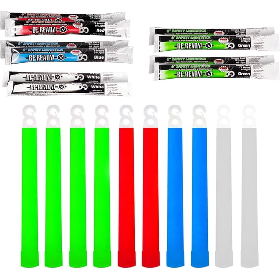 (10 Pack) 12 Hour Duration Military Chemical Light Sticks Multi Color Green | Red White Blue