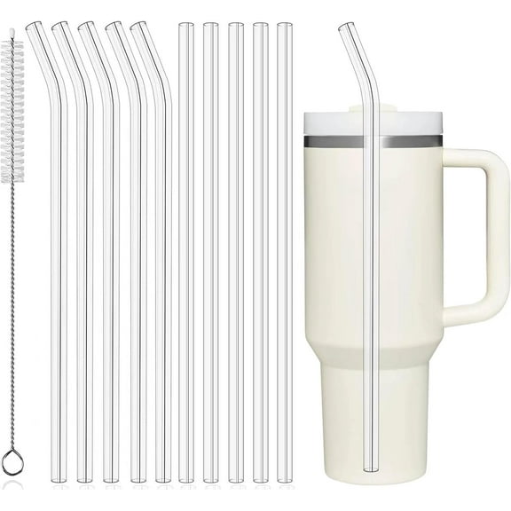 10 Pack 12" Reusable Plastic Straws, Clear Bendable Drinking Straws for Large Tumblers, BPA Free Tritan, Heat Resistant, Easy to Clean, No Aftertaste