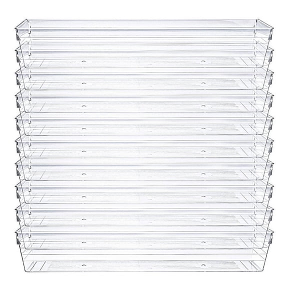 10 Pack 12 x 3 2 Inch Clear Drawer Organizer Trays, Desk Divider Storage Bins, Box Set for Kitchen