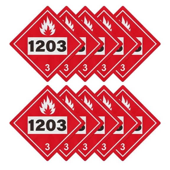 10 Pack 1203 Placard 10.75 10.75 Inches Hazard Class 3 Flammable Liquids Stickers Waterproof Vinyl Self Adhesive Removable Signs for Shipping Transportation Storage