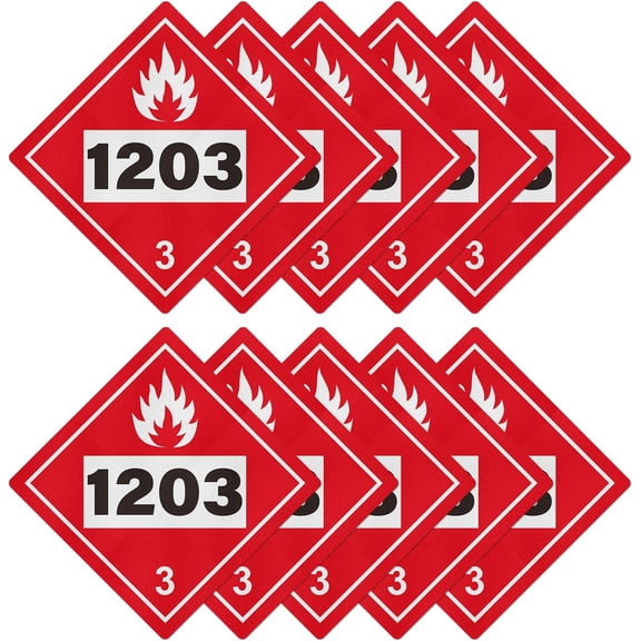 10 Pack 1203 Placard 10.75 10.75 Inches Hazard Class 3 Flammable Liquids Stickers Waterproof Vinyl Self Adhesive Removable Signs for Shipping Transportation Storage