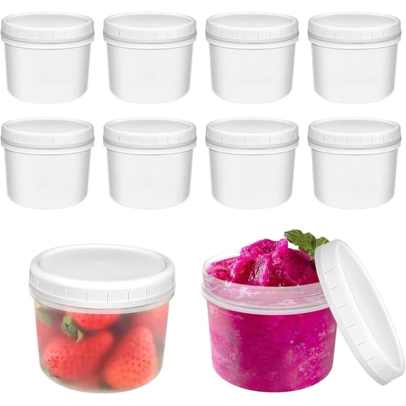 10 Pack 12Oz Reusable Small Plastic Containers with Screw Lids, Small Food Stora