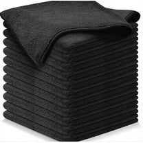 10-Pack Black Microfiber Dishwashing Cloths, 12x12 Inch Kitchen Cleaning Towels - Multi-Functional Rags for Dishes, Cars, Appliances, Reusable & Lint-Free