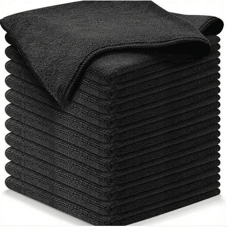 10-Pack Black Microfiber Dishwashing Cloths, 12x12 Inch Kitchen Cleaning Towels - Multi-Functional Rags for Dishes, Cars, Appliances, Reusable & Lint-Free