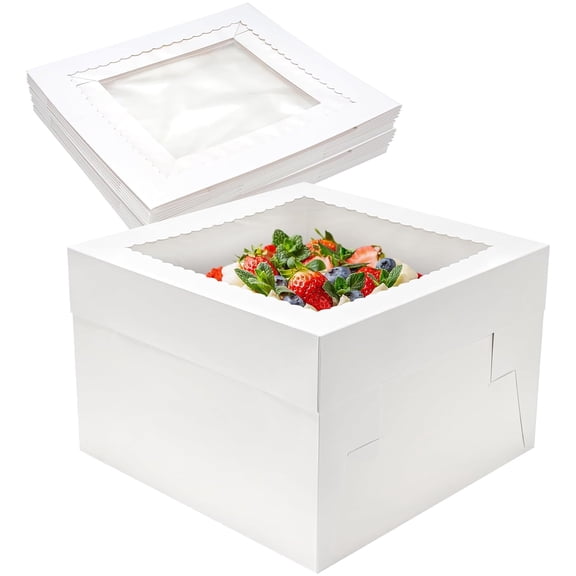 2-Pack 12x12x8 Inch White Cake Boxes with Window, Bakery Pastry Boxes for Wedding, Birthday, Party Cakes, Cupcakes and Desserts