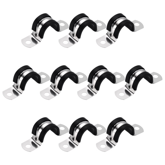 10 Pack 13/16" (20mm) Stainless Steel Two Hole U Bracket Clamp, Rubber Cushion Insulated Strap U Clamp, Rigid Pipe Strap Cable Clamps, Metal Conduit Clamps for Plumbing Automotive