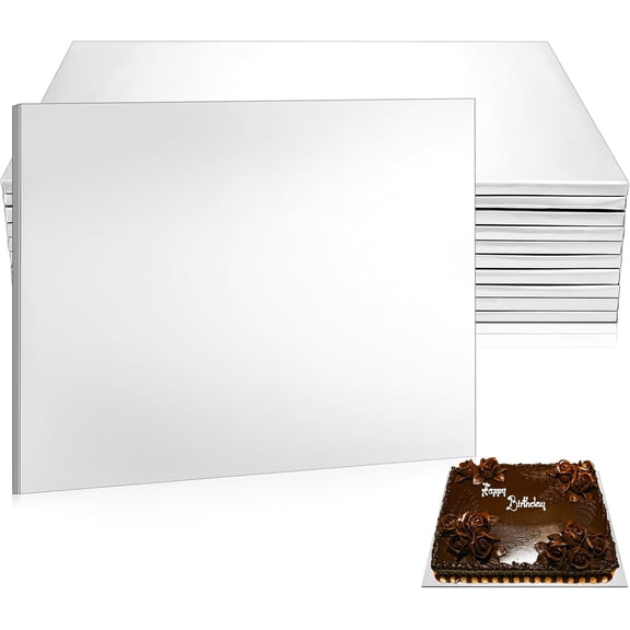 10 Pack 13.4 x 18.8 Inch Half Sheet Rectangle Cake Drum Board 1.2 Inch Thick Greaseproof Foil Corrugated Base Silver