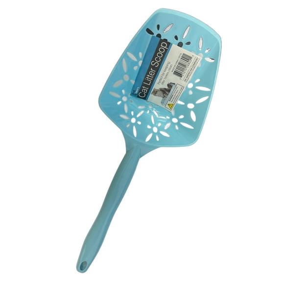 10 Pack 14 in Decorative Floral Plastic Cat Litter Scooper, Ergonomic Handle for Comfortable Use, Deep Reaching Scoop, Easy Storage and Keeps Your Cat’s Litter Box Clean and Mess Free, Bulk, Sky Blue