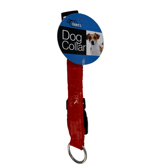 10 Pack 14 in Reflective Woven Dog Collar, Adjustable Nylon Pet Collar, Reflective Strip for Safety, Durable Design with Metal Leash Ring, Side Squeeze Latch, Ideal for Walks, Bulk, Red