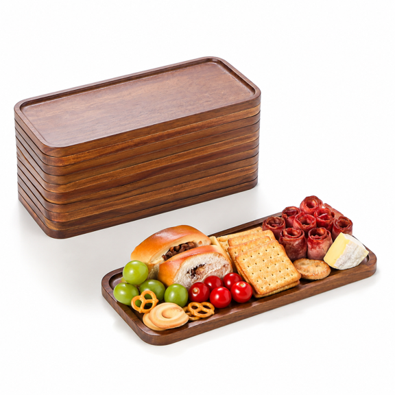 10 Pack - 14" x 5.5" Wood Small Serving Trays and Mini Charcuterie Boards