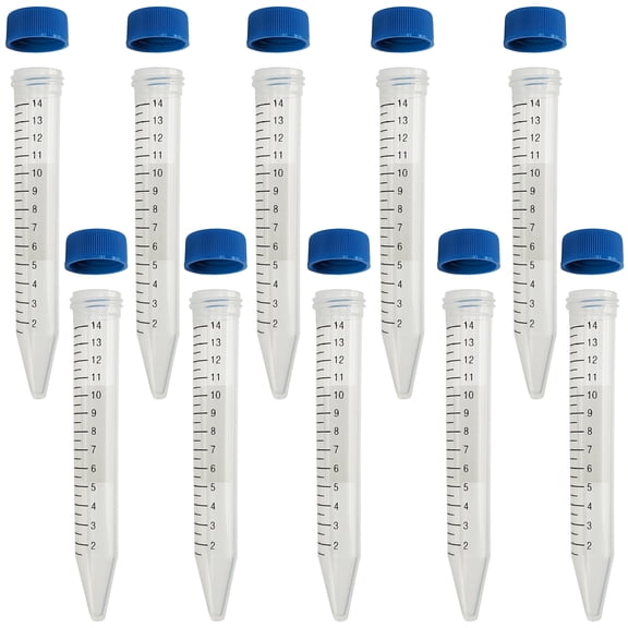 10 Pack 14mL Conical Graduated Centrifuge Tubes (Plastic) 5" Long, 5/8" Diameter