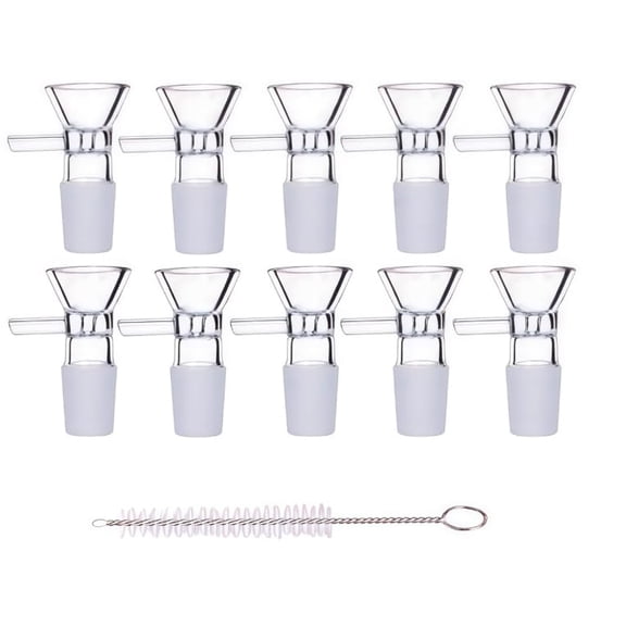 10 Pack 14mm Narrow Tip Glass Funnels, Non-Slip Side Grip Glass Funnel with Cleaning Brushes, Drip-Free Pouring Funnel for Cooking Oil, Spice, Perfume, Home DIY Craft Use