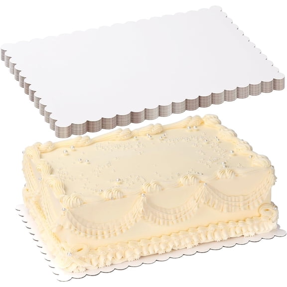 10 Pack 14x10 White Cake Board Sheets Rectangle Decorating Wavy Cardboard Proof Foil Base Stand Disposable Plates for Desserts Pastries Display