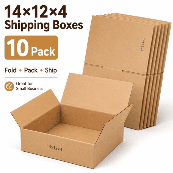 10 Pack 14x12x4 Shipping Boxes, Corrugated Cardboard Mailing Boxes, Kraft Packing Boxes for Small Business, Moving, Storage, Gifts