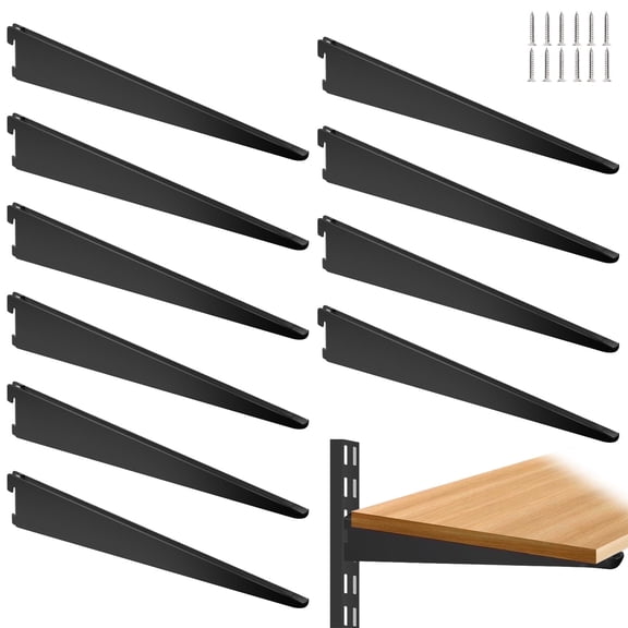 10 Pack 15‑Inch Adjustable Wire Shelf Brackets – Heavy‑Duty Double‑Track Closet & Wall Shelving System Supports(Black)