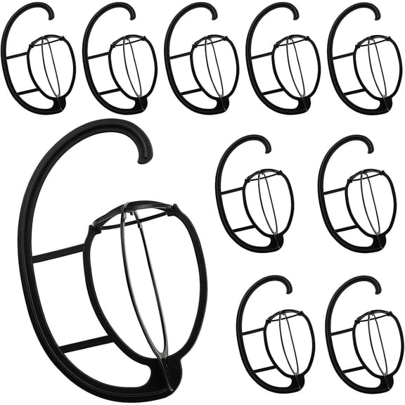 10 Pack 15 Inch Wigs Hanger, Portable  Wig Holder Stand, Collapsible Wig Display Hanger, Wig Rack for Multiple Wigs and Hats, Black