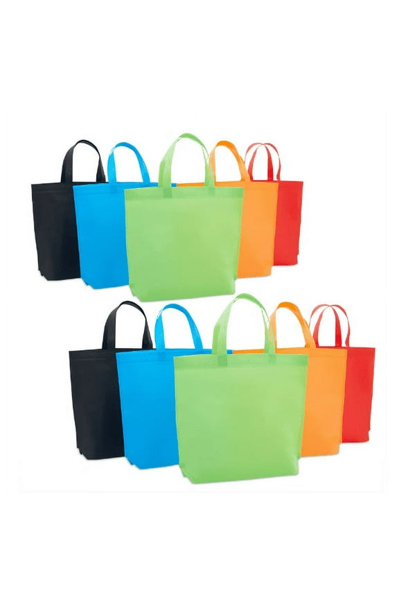 10 Pack 15 x 12.5 in Non-Woven Tote Bags Party Goodie Treat Bag Bottom Gift Bag with Handles for Birthday Party Favor, 5 Colors