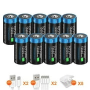 10 Pack 15000mWh 1.5V USB Lithium High Capacity D Size Rechargeable Batteries with 5 Pack Battery Case