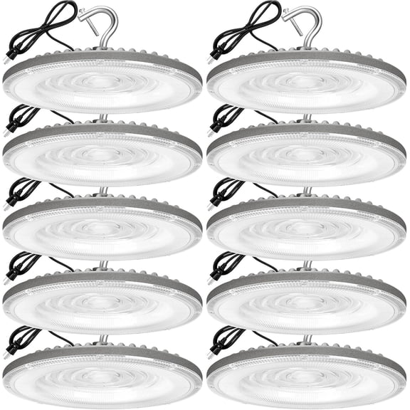 10 Pack 150W UFO Led High Bay Light,120VAC,5000K Daylight Commercial Lighting,IP66 Waterproof,21050LM,650W MH/S with Plug Area Lighting for Warehouse/Shop/Workshop/Barn/Gym/Factory