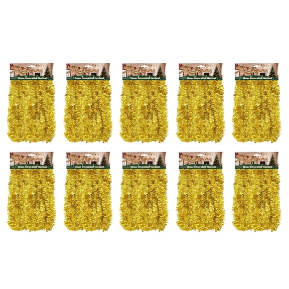10-Pack 15FT Gold Tinsel Garland Glitter Metallic Twist for Christmas, Weddings, Luaus & More