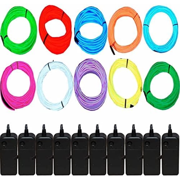 10-Pack 15ft Neon Light El Wire with Battery Pack (Blue, Green, Red, White, Orange, Purple, Pink, Yellow, Lime Green, Aqua Blue)$$Home Decor, Kitchen, & Other