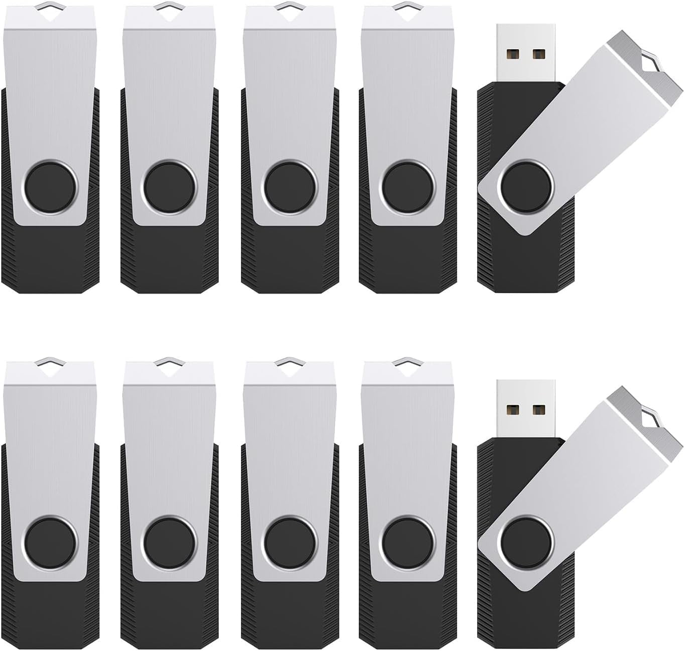 10 Pack 16GB USB 2.0 Flash Drive Memory Stick Fold Storage Thumb Stick Pen Swivel Design (16G, 10PCS, Black)