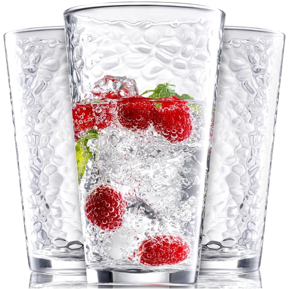 10 Pack 16oz Hammered Glass Tumblers, Multi-Use Drinkware