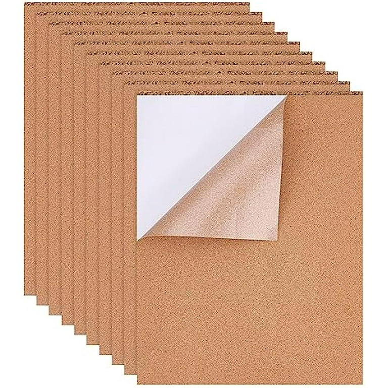 10 Pack 17.7x13.8 inch Self-Adhesive Cork Sheets(1mm Thick) Rectangle Insulation Cork Backing Sheets for Coaster, Wall Decoration, Party and DIY