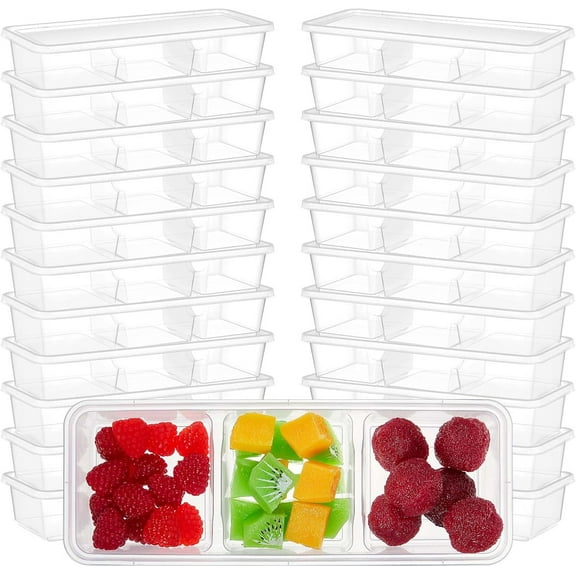 10 Pack 17 oz Small Meal Prep Containers with 3 Compartments Snack Containers with Lid Disposable Plastic Bento Box Travel Lunch Food Boxes Stackable for Office Picnic (Clear)