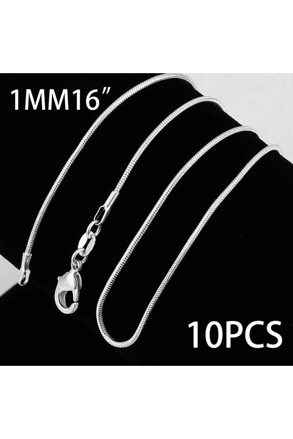 10 Pack 1mm Silver Plated Snake Chain Necklaces Adjustable Length 16-28 Inch Fashion Jewelry Bulk Set Lightweight Unisex Classic Design Stylish Finds for Less