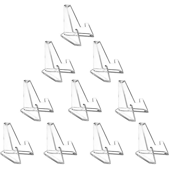 10 Pack 2.3 Inch Clear Small Easel Stand, Acrylic Tabletop Mini Easel, Display Holder for Challenge Coin, Photo, Medal, Name Card, Sign, Badge