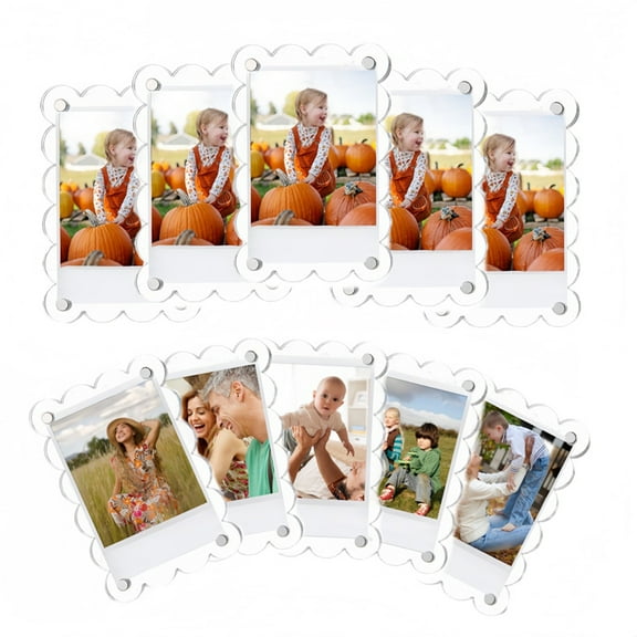 10 Pack 2.36 X 3.54 Inch Acrylic Fridge Magnetic Frame Scalloped, Double Sided Frame, Refrigerator Magnet Picture Frame