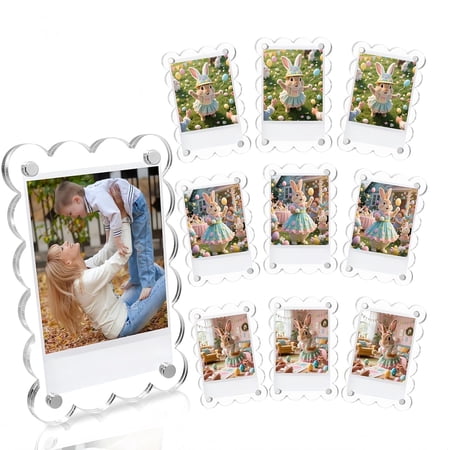 10 Pack 2.36 x 3.54 Inch Acrylic Fridge Magnetic Frame Scalloped, Double Sided Polaroid Frame, Refrigerator Magnet Picture Frame for Fujifilm Instax Mini