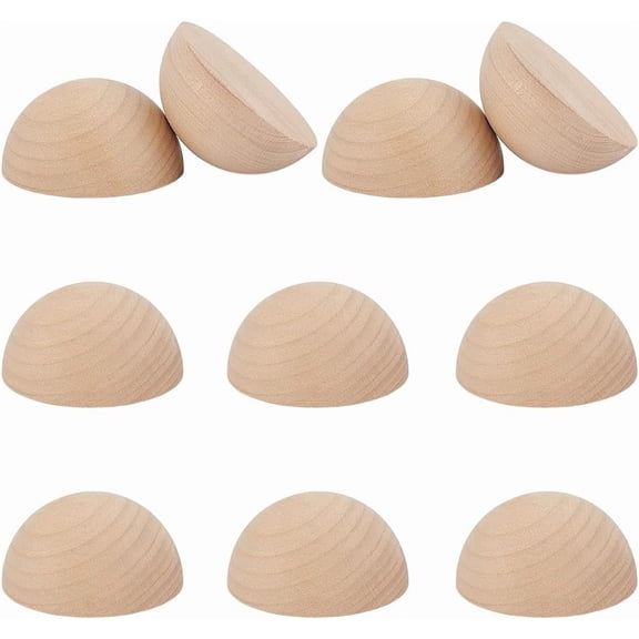 10 Pack 2.4 Inch Half Wood Balls Unfinished Wood Half Sphere Balls Natural Wooden Split Ball Wooden Globes