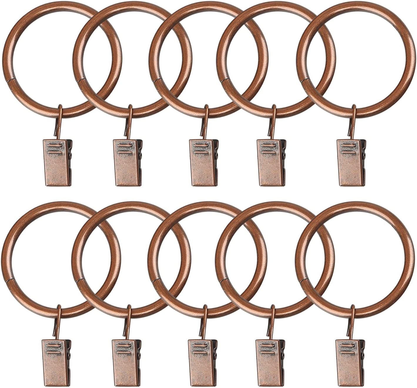 10 Pack 2.5 Inch Metal Curtain Rings with Clips Red Bronze Decorative ...