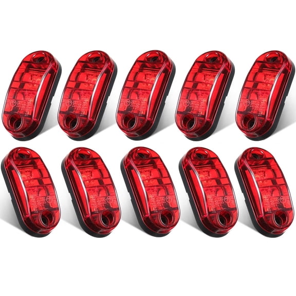 10-Pack 2.5-Inch Red 2-Diode LED Trailer Side Marker Lights, Waterproof Oval Signal Running Lights for Truck, Boat, RV