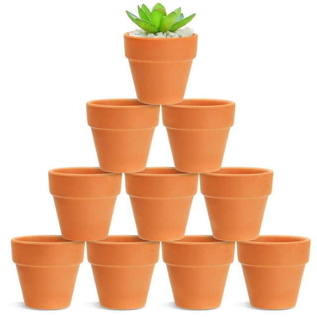 10 Pack 2.5 inch Mini Terra Cotta Pots with Drainage Holes, Small Clay