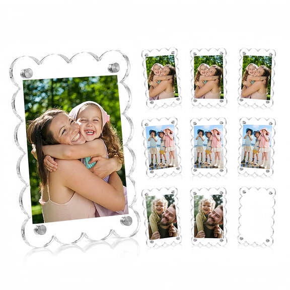 10 Pack 2.5 x 3.65 Inch Acrylic Fridge Magnetic Frame Scalloped, Double Sided Polaroid Frame, Refrigerator Magnet Picture Frame for Fujifilm Instax Mini