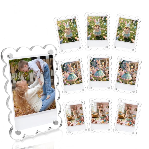10 Pack 2.5 x 3.65 Inch Acrylic Fridge Magnetic Frame Scalloped, Double Sided Polaroid Frame, Refrigerator Magnet Picture Frame for Fujifilm Instax Mini