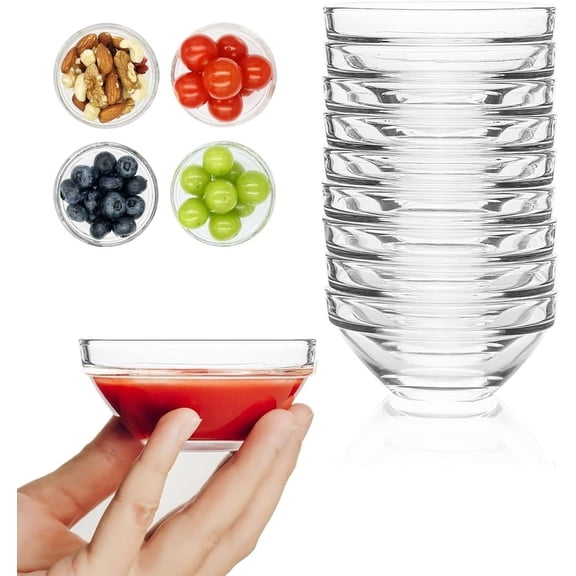 10 Pack 2.5oz 3 Inch Mini Glass Prep Bowls, Small Clear Glass Ramekins for Dipping Sauce Spices Snacks Candy Desserts Ice Cream Serving