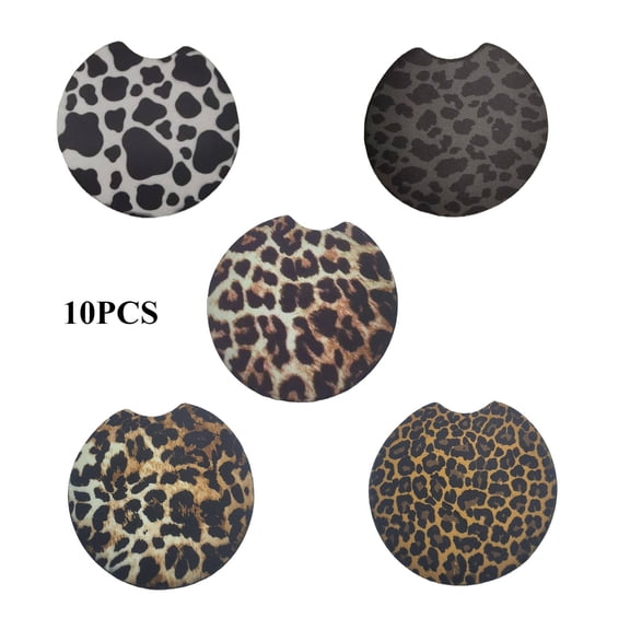 10 Pack 2.75 Inch Leopard/Cow Print Car Coasters – Neoprene Cup Holder Pads, Stylish Car Cup Mat for Most Vehicle Cup Holders, Trendy Auto Coasters for Women and Man (Multi-Animal Print Designs)