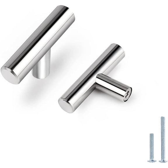 10 Pack|2 Inch Kitchen Cabinet Door Knobs Polished Chrome Finished, Single T Bar Drawer Dresser Knobs for Cupboard Bathroom Bedroom